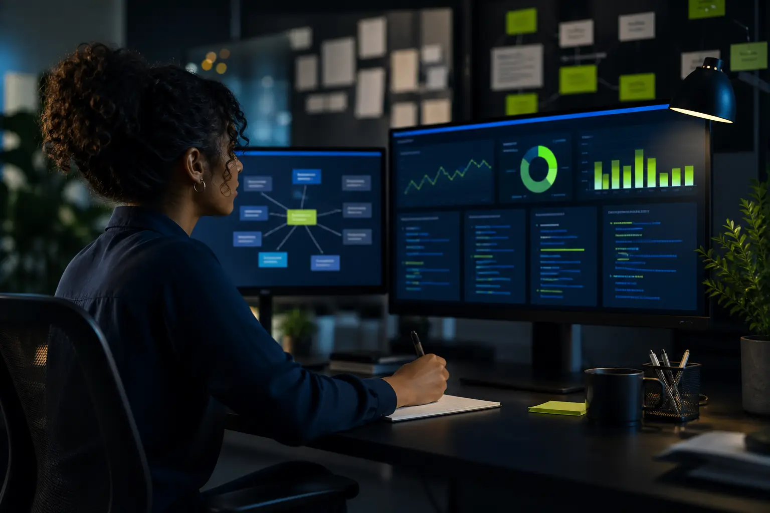 Marketing professional reviewing human-led AI SEO content strategy and search performance