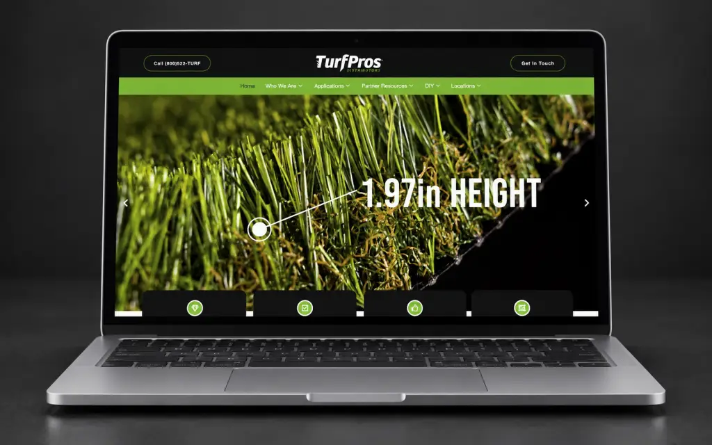 Turf Pros website displayed on a laptop, created by Monster Link Marketing