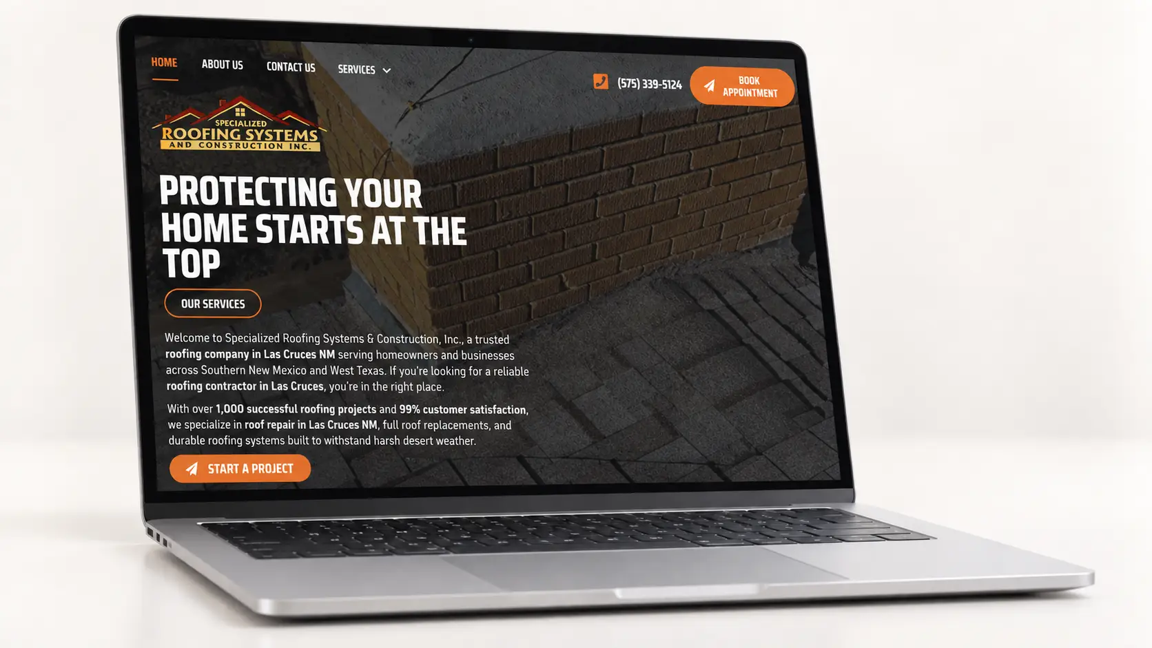 Specialized Roofing Systems website design displayed on laptop
